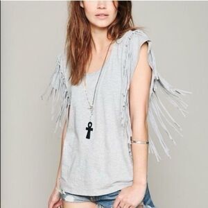 Free People Fantasy Fringe Short Sleeve Boxy Top XS